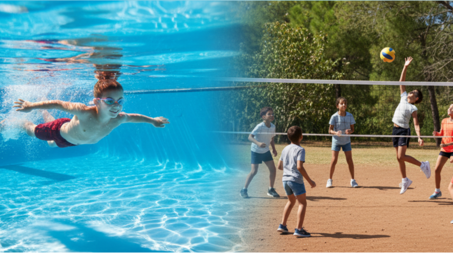 Alunos praticando esportes na escola.