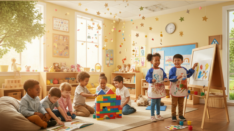 Crianças na Educação Infantil brincando e aprendendo.
